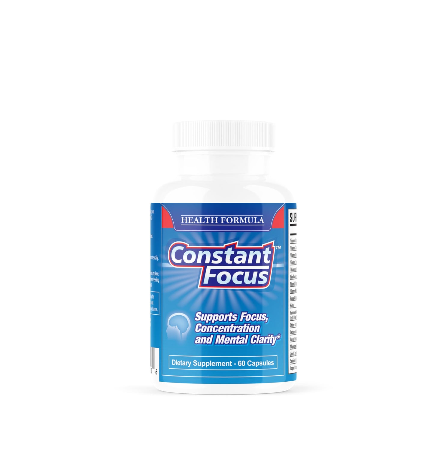 Constant Focus Brain Booster - Natural Herbal Brain Health Supplement for All Day Focus, Memory, Concentration, Alertness & Mental Clarity, 60 Capsules