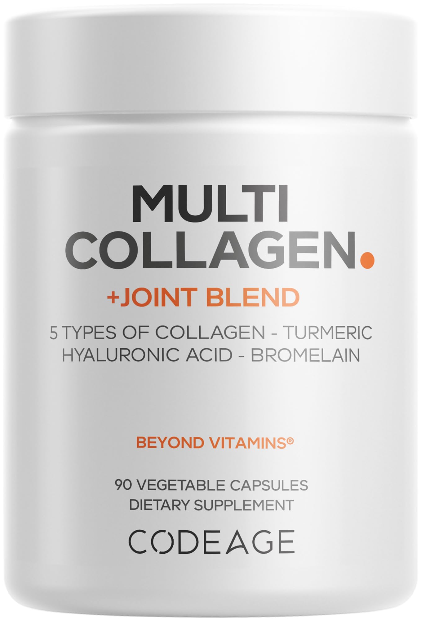 Codeage Multi Collagen Protein + Joint Blend Supplement, Hyaluronic Acid, Bromelain, Turmeric, Ginger, Boswellia, Astaxanthin - Hydrolyzed Bovine Collagen - 5 Collagen Types - Non-GMO - 90 Capsules