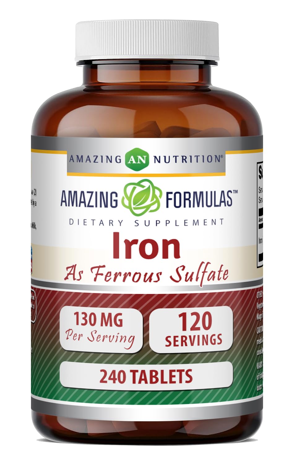 Amazing Nutrition Iron as Ferrous Sulfate Supplement, 240 Tablets