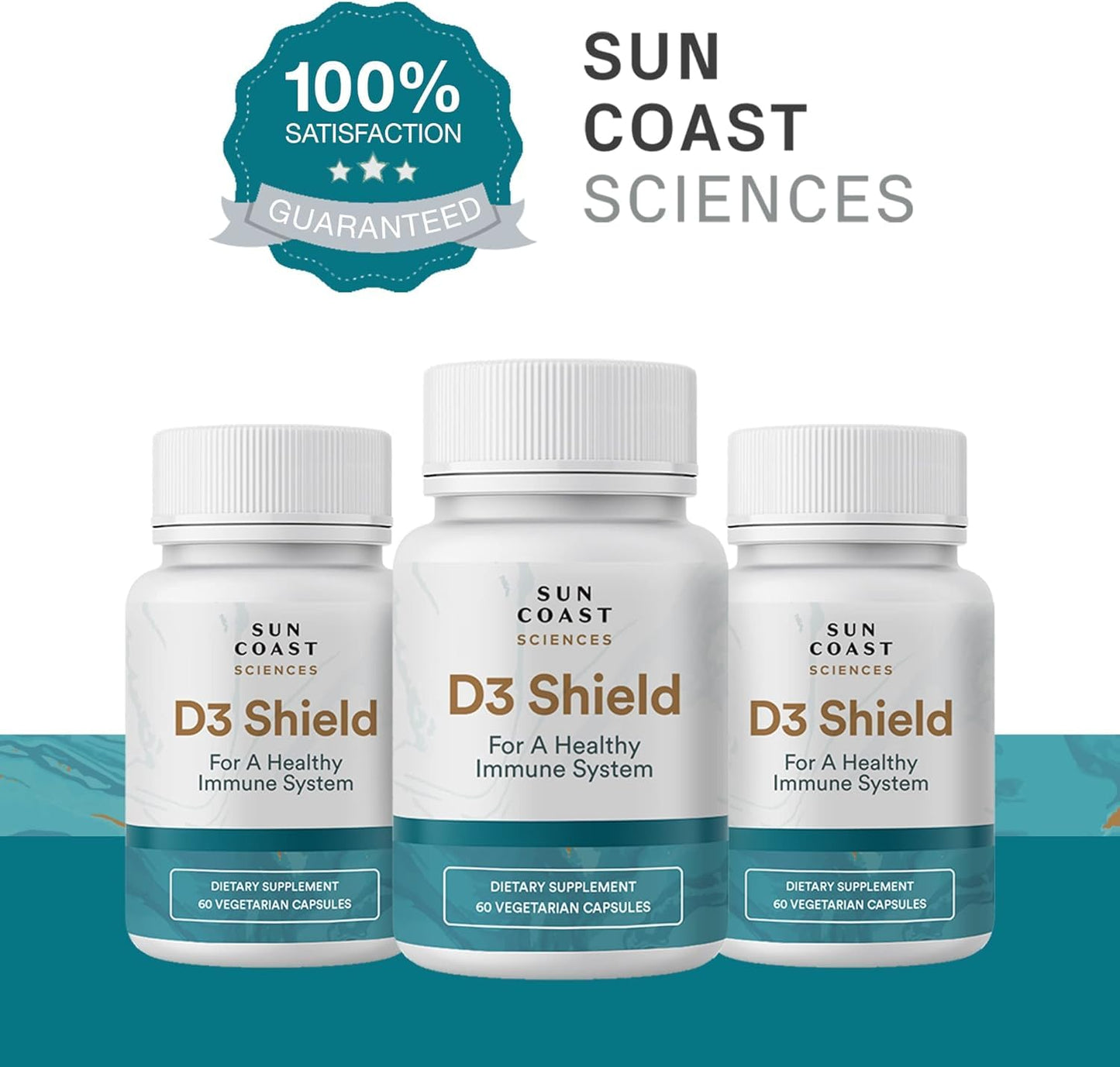 Sun Coast Sciences D3 Shield Vitamin D3 5000 IU for Immune Support and Bone Health, 60 Vegetarian Capsules