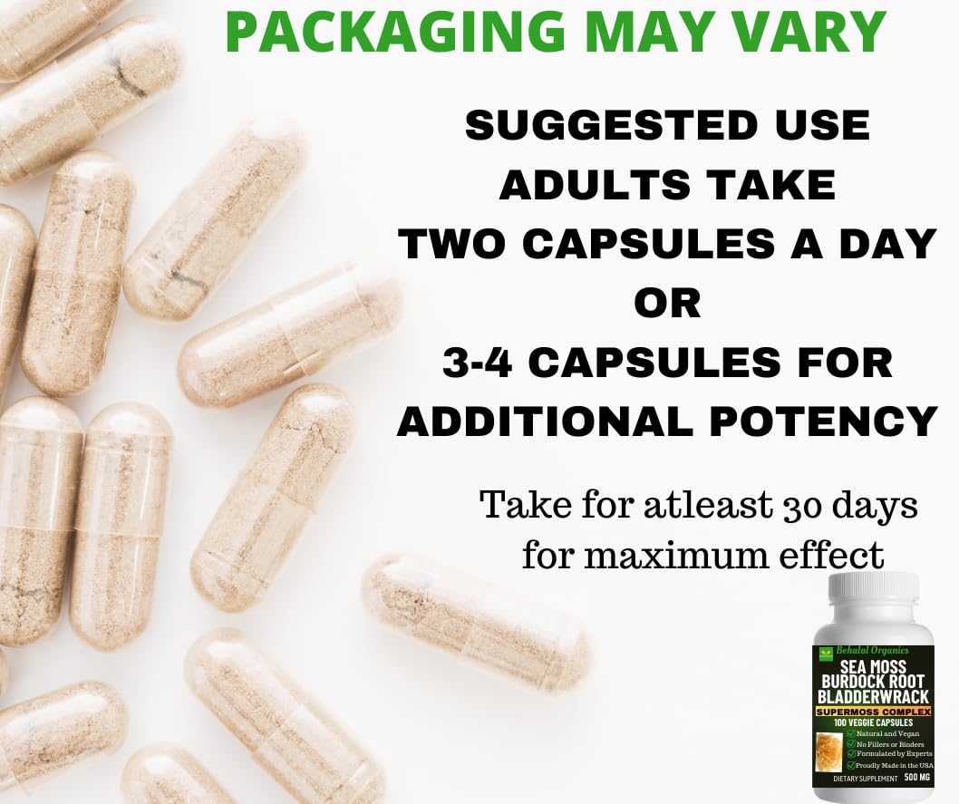 Behalal Organics Sea Moss, Bladderwrack and Burdock Root Capsules 100 Count