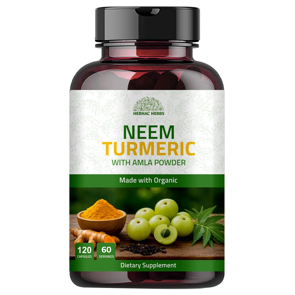 Hebhac Herbs Neem Turmeric Capsules with Amla and Black Pepper 120 Capsules