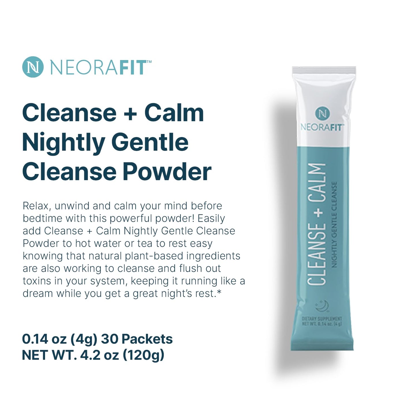 NEORA NeoraFit Cleanse + Calm Nightly Gentle Cleanse Powder, 30 Packets