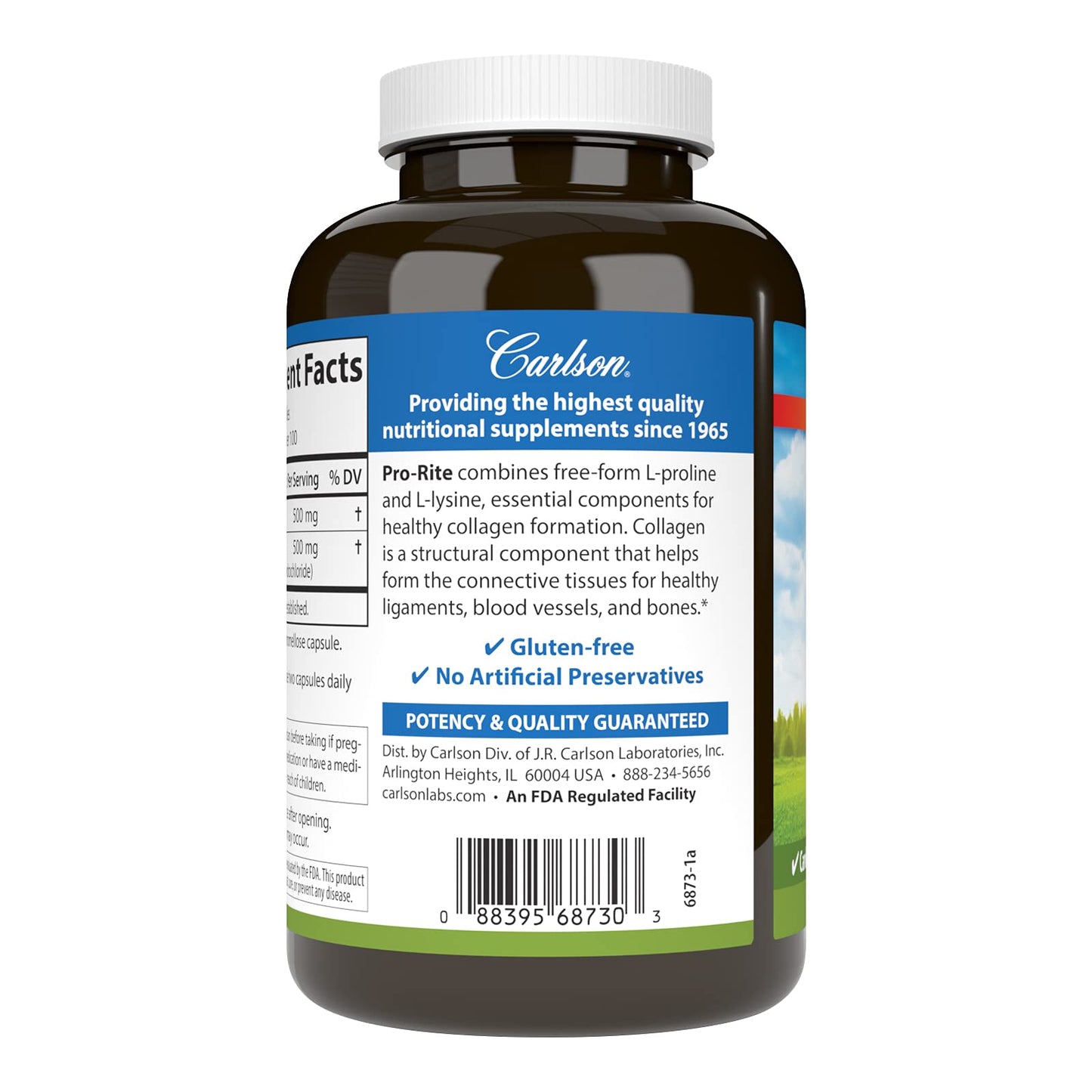 Carlson Pro-Rite Free-Form L-Proline & L-Lysine Capsules, 200 Capsules