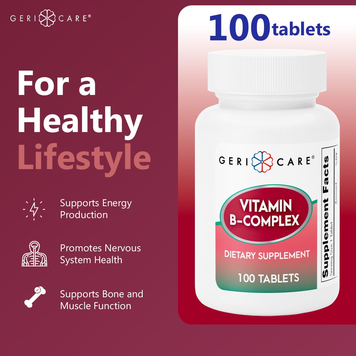 GeriCare Vitamin B-Complex Supplement with Calcium Tablet, 100 Count