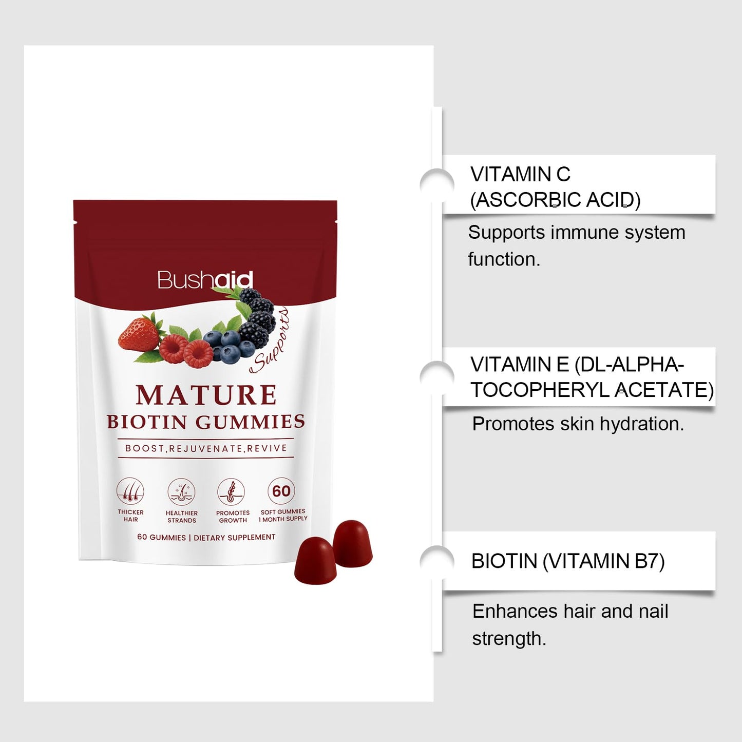 LWLQCZJ Hair Growth Gummies with Biotin, Rosemary & Saw Palmetto - Supports Healthy Hair Growth, Strength & Scalp Health, Nourishes Skin & Nails, Vegan Mixed Berry Flavor, 60 Gummies