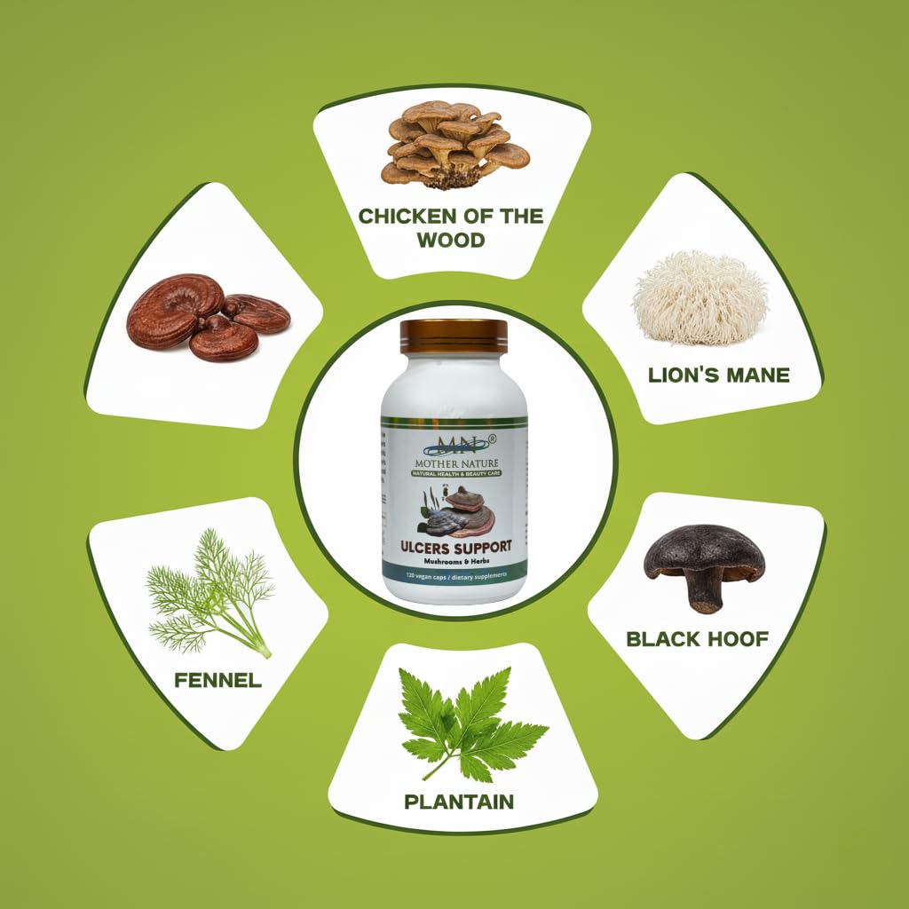 Mn Mother Nature Inc Ulcers Support (Laetiporus sulphureus) Mushroom 120 Vegan Capsules