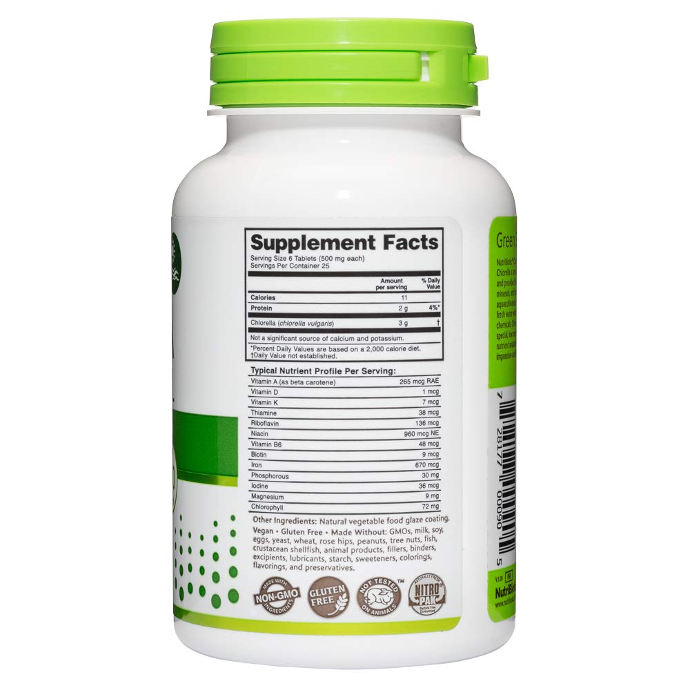 NutriBiotic Chlorella Super Green Food 500 mg Tablets, 150 Tablets
