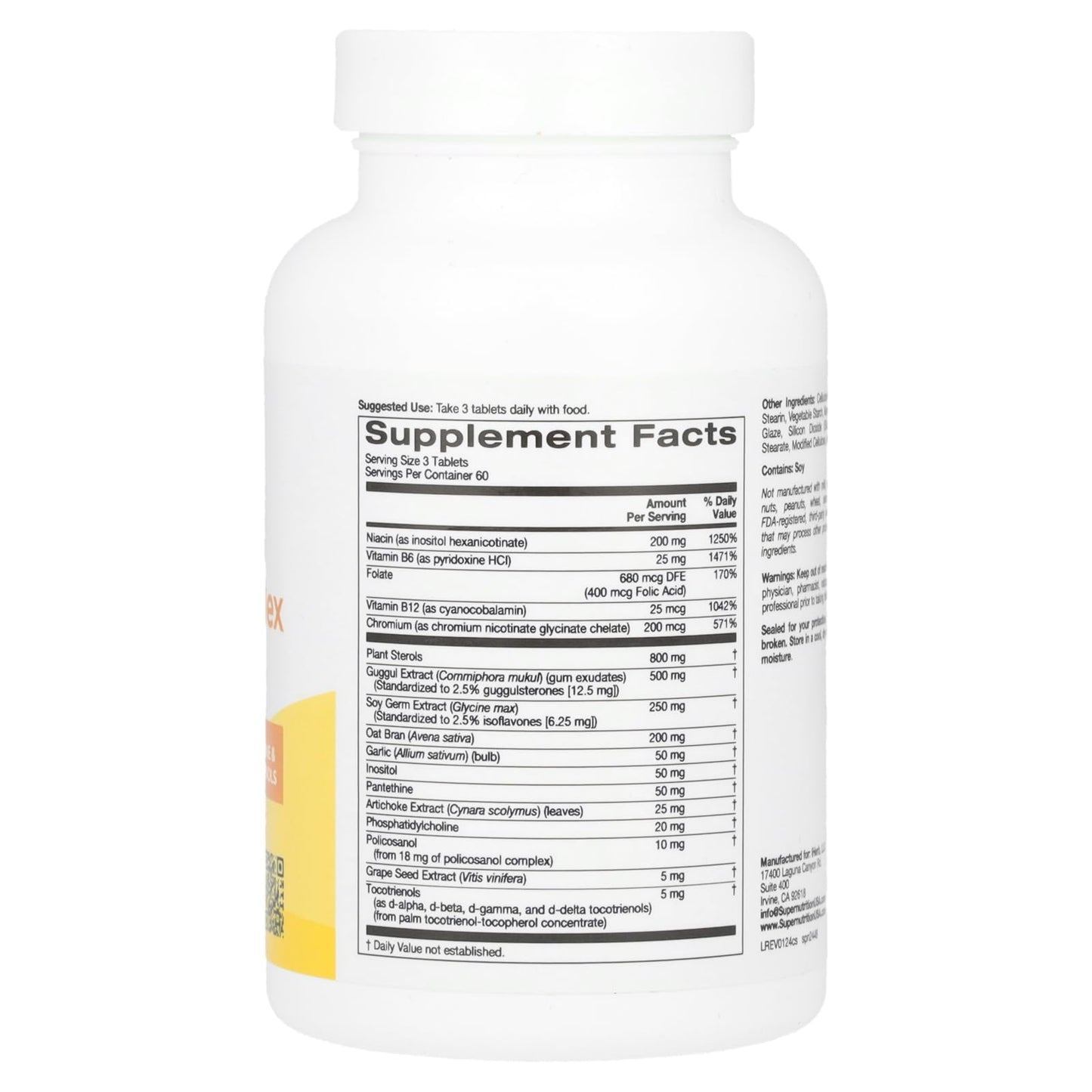 SuperNutrition Plant Sterols & Policosanol Complex with Folate, Guggul Extract, Soy Germ Extract, and Oat Bran, 180 Tablets