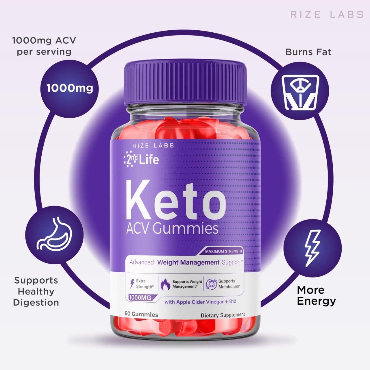Rize Labs 2nd Life Keto ACV Gummies, 300 Gummies