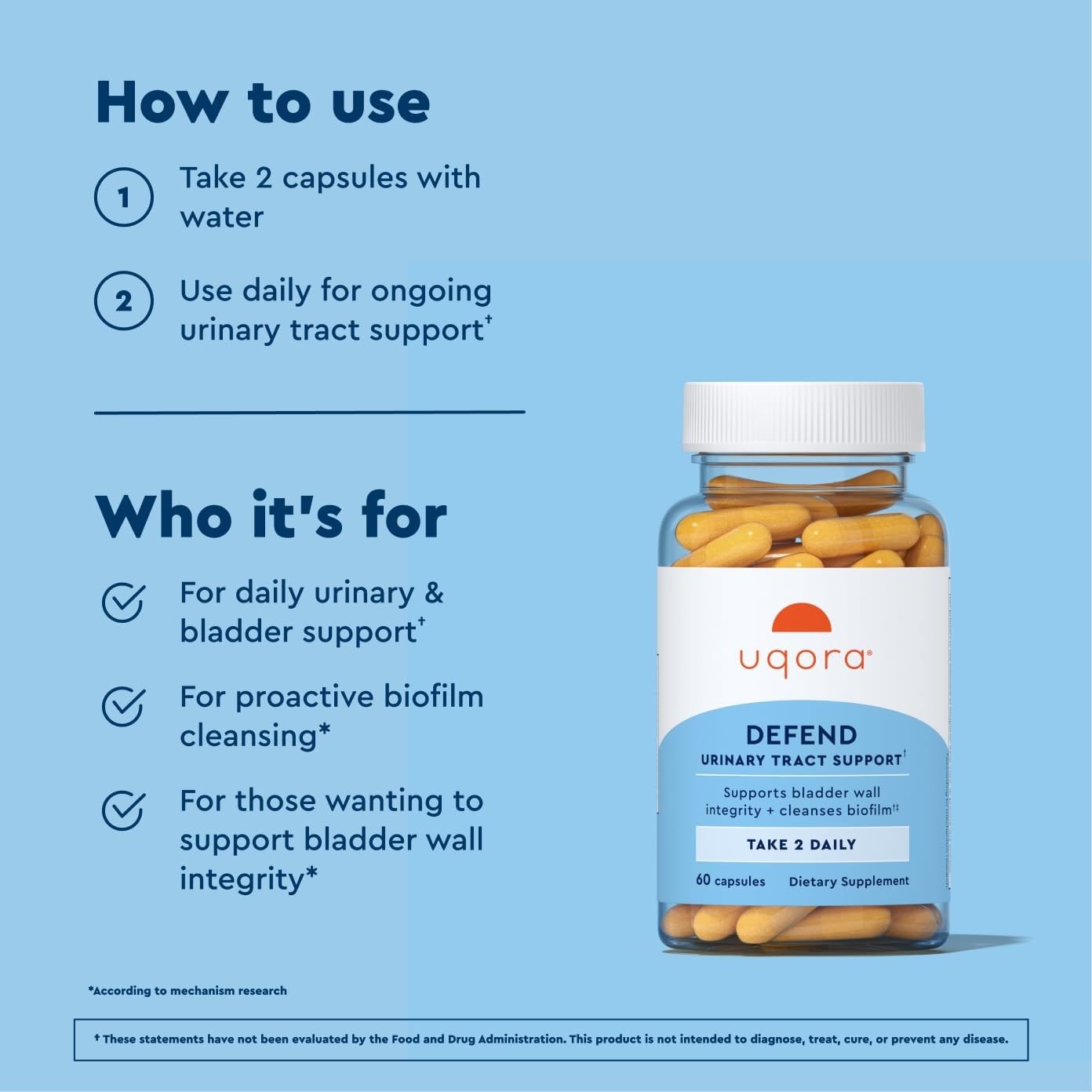 Uqora Defend Urinary Tract Health Supplement Capsule, 60 Capsules