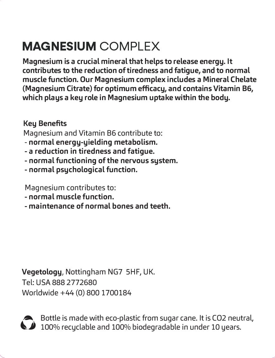 Vegetology Magnesium with Vitamin B6, 3-in-1 Complex, Capsules, 60 Count