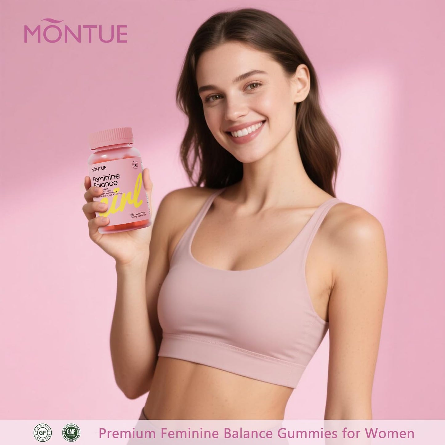 Montue Premium Feminine Balance Gummies with Prebiotics & Lactobacillus Probiotic Blend & Hawaiian Pineapple Immune Support, Vegan & Non-GMO, 120 Gummies