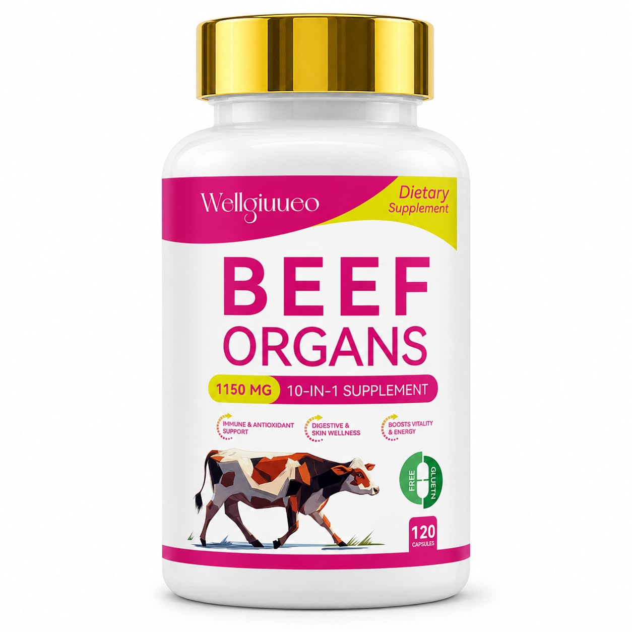 Wellgiuueo Beef Organ Supplement for Women Capsules 120 Count