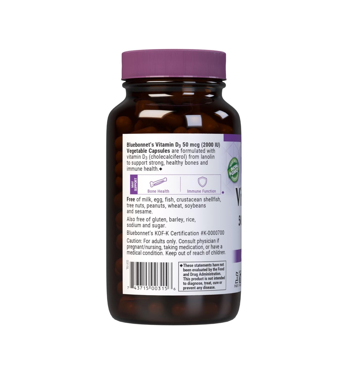 BlueBonnet Vitamin D3 2000 IU Capsules, 180 Count