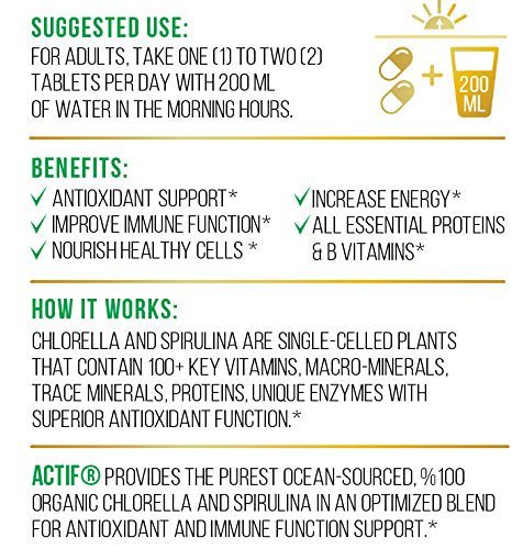 ACTIF 100% Ocean Cleaned Organic Chlorella and Spirulina Tablets 120