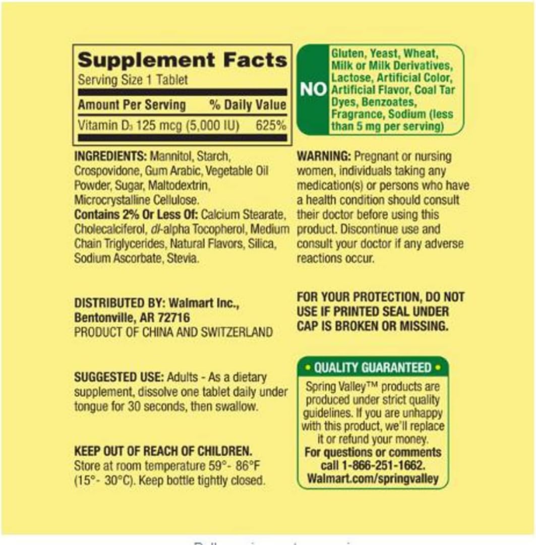 Generic Vitamin D3 Fast Dissolve Tablets, 125 mcg (5,000 IU), Strawberry Flavor, 90 Tablets