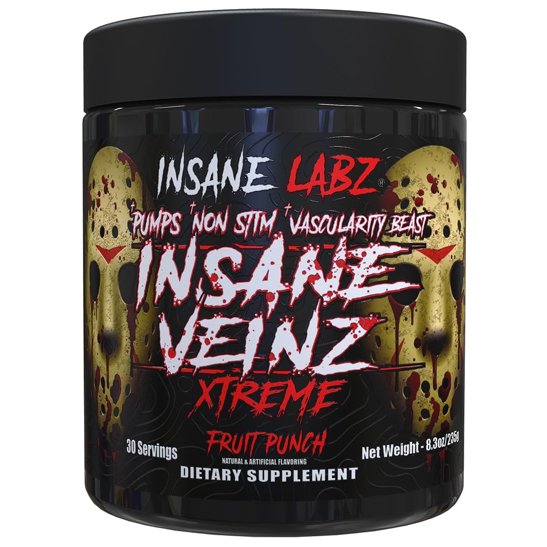 Insane Labz Insane Veinz Xtreme Non Stimulant NO Enhancing Nitric Oxide Booster Powder, 8.3 Ounce (Pack of 1)