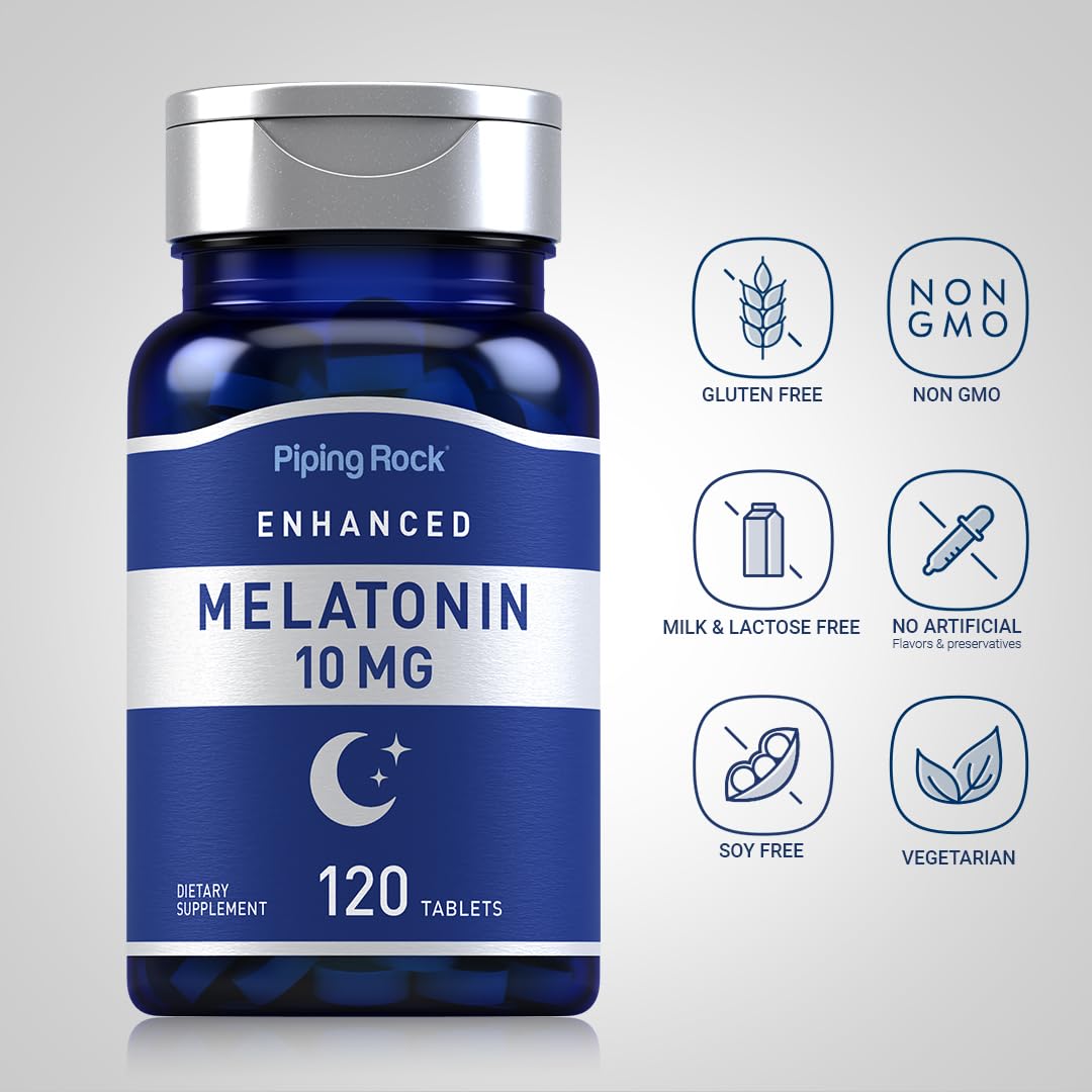 Piping Rock Melatonin 10mg with L-Theanine Tablet, 120 Count