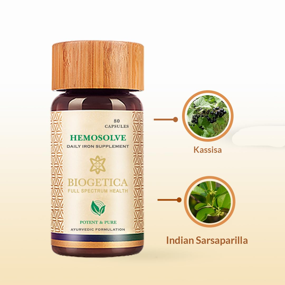 Biogetica Hemosolve Natural Iron Supplement for Vitality Capsule 80 Count