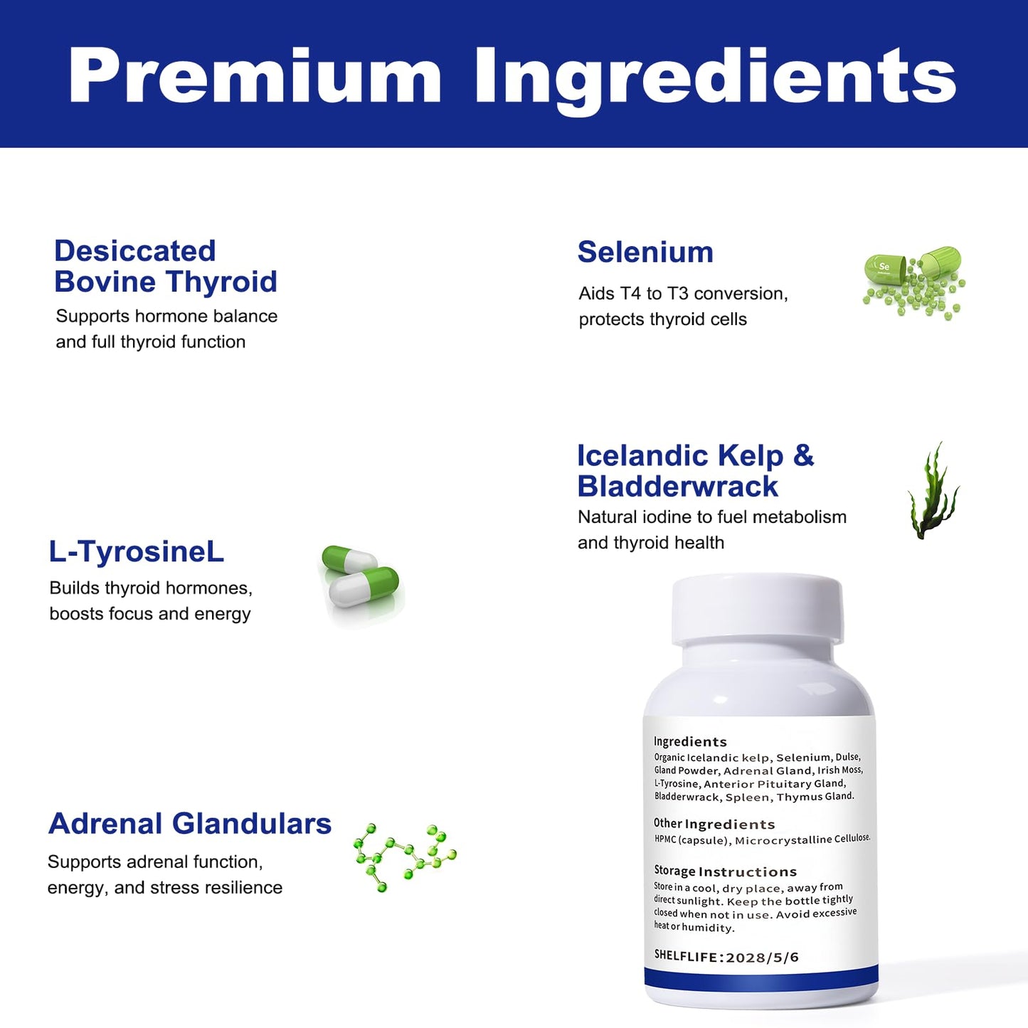 Jkrova Grass-Fed Desiccated Thyroid Supplement Capsules, 100 Count