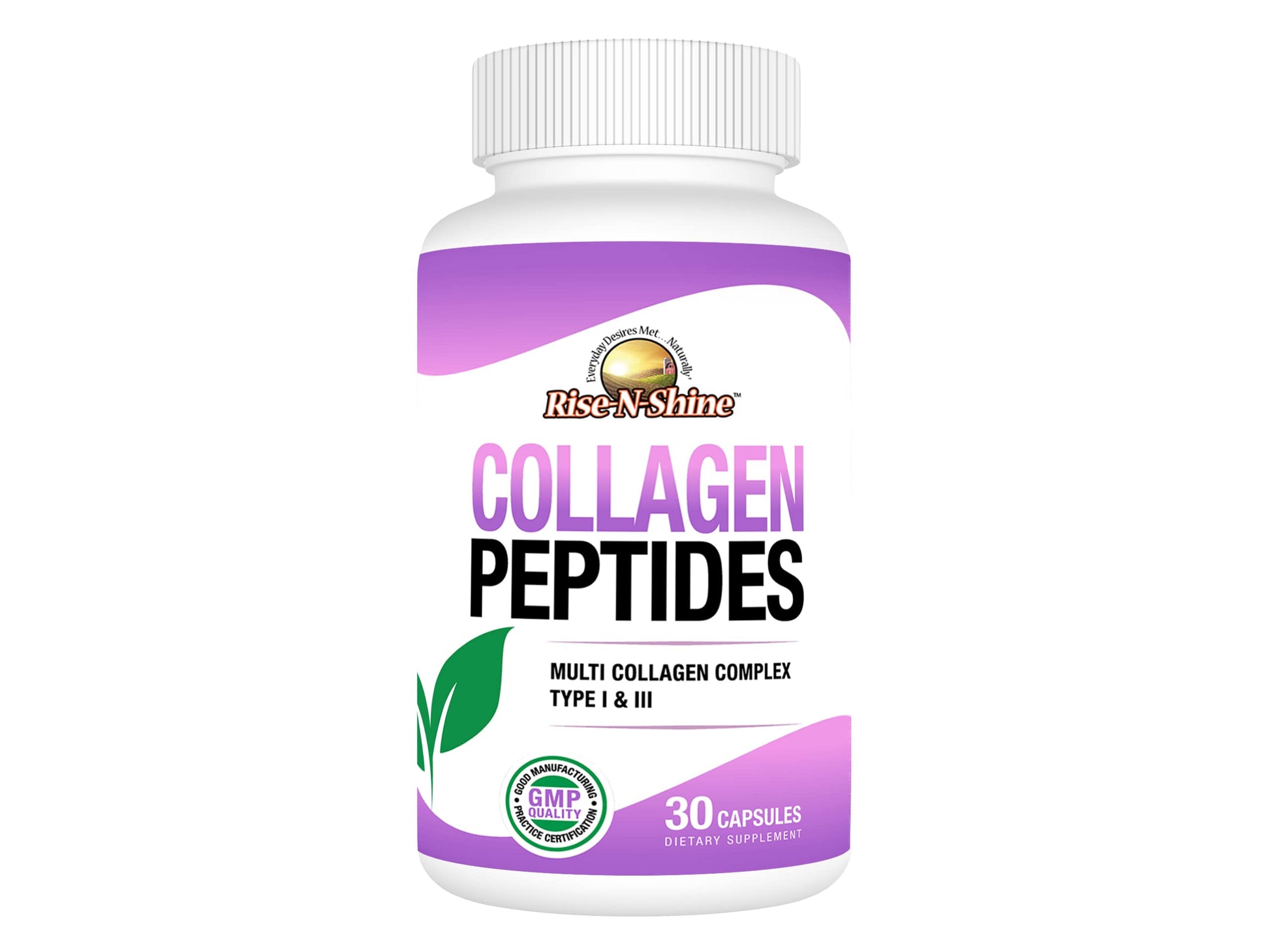 Rise-N-Shine Hydrolyzed Collagen Type I & III Collagen Peptides Complex Supplements Capsules, 30 Count
