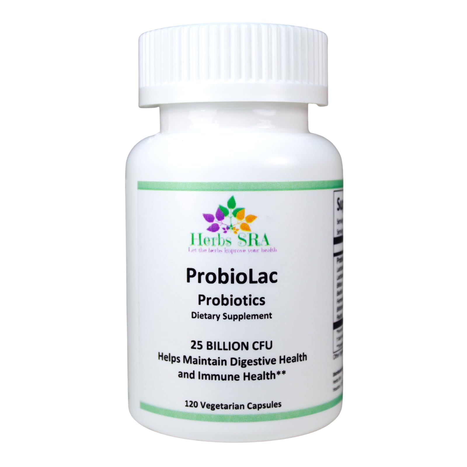 Herbs SRA ProbioLac Probiotic Supplement with 25 Billion CFU Multi-Strain Probiotic for Digestive Balance & Immune Wellness Capsules, 120 Count
