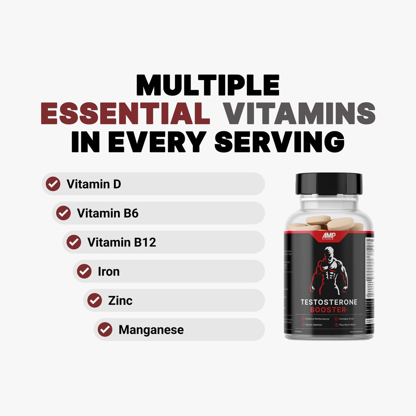 AMP Science Advanced Testosterone Booster for Men with Ashwagandha, Fenugreek, Maca, Ginseng, Nettle & Forskohlii – Clean Testosterone Support for Vitality, Recovery & Daily Wellness, 60 Tablets