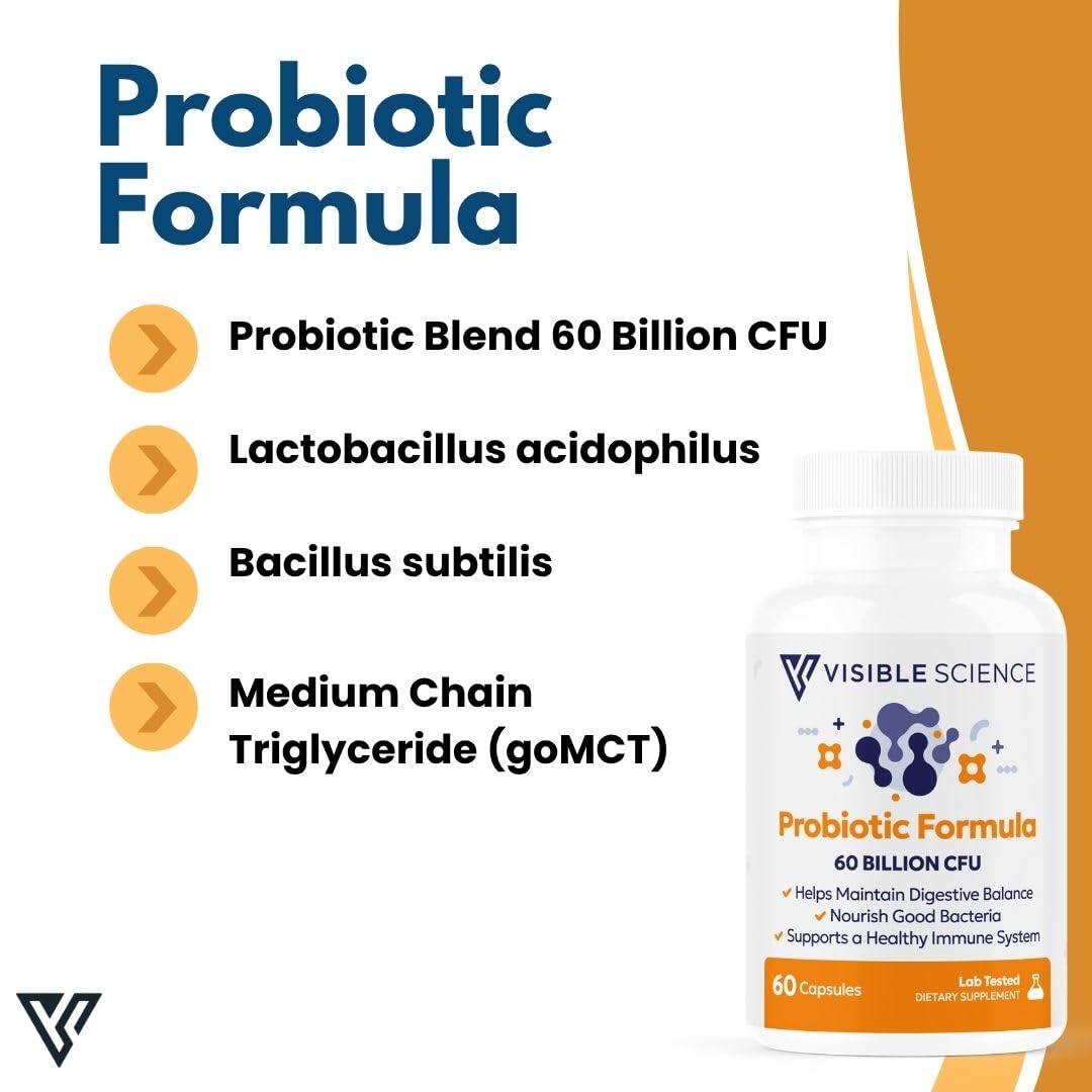 Visible Science Probiotic Formula Probiotic Strains Gut Digestive & Immune Health Support 60 Billion CFU Capsules 60