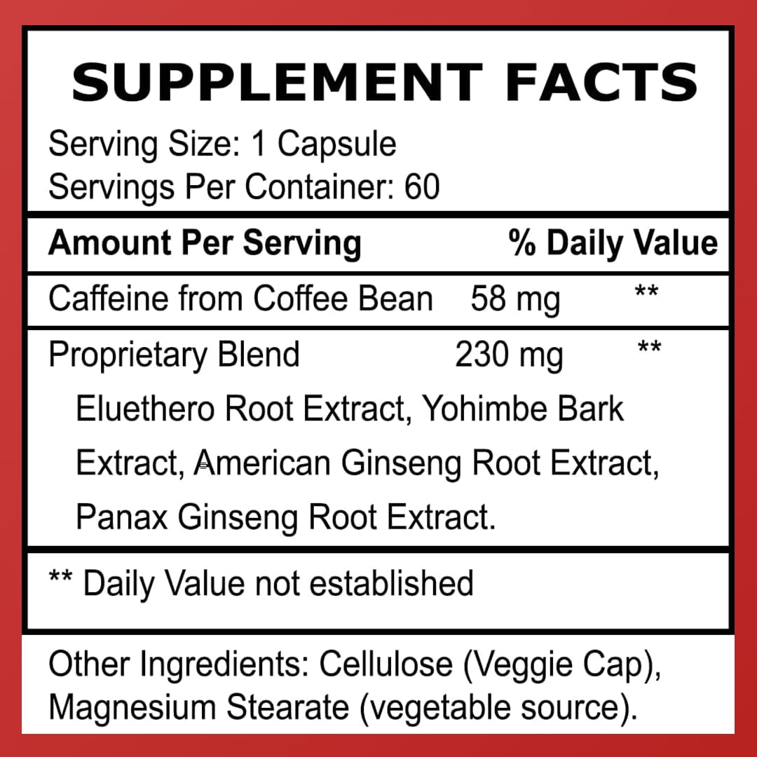 Herbal Nitro Extreme Energy Pills - Natural Energy Supplement Capsules, 60 Count