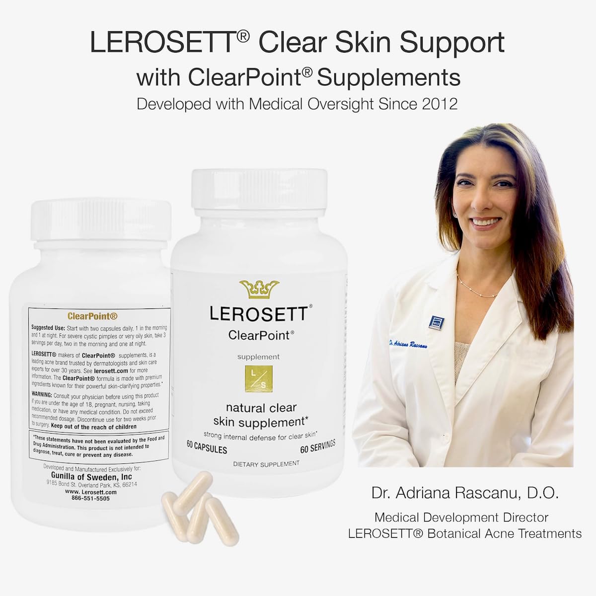 Gunilla Of Sweden LEROSETT ClearPoint Anti Acne Pills Capsules, 60 Count
