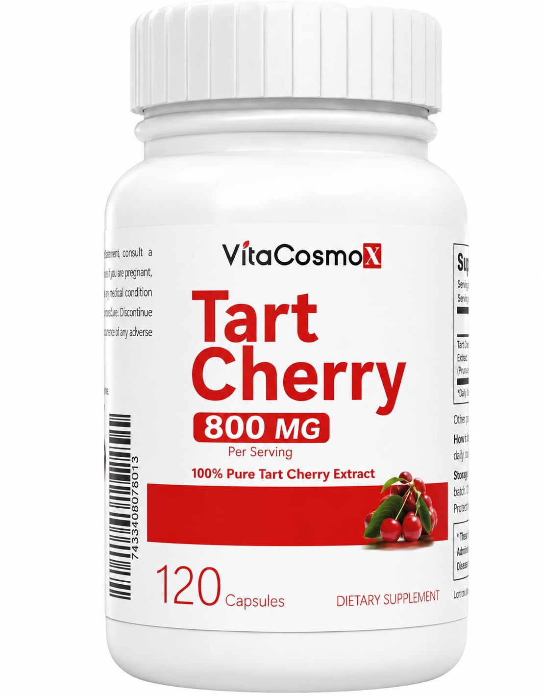 VitaCosmoX Tart Cherry Extract Supplement 800 mg Capsule 120 Count
