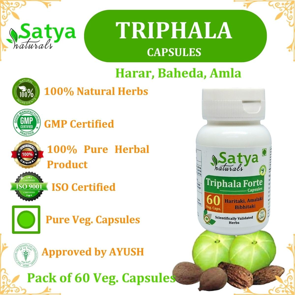 Satya Naturals Triphala Forte Capsules 500 mg, Capsule, 120 Count