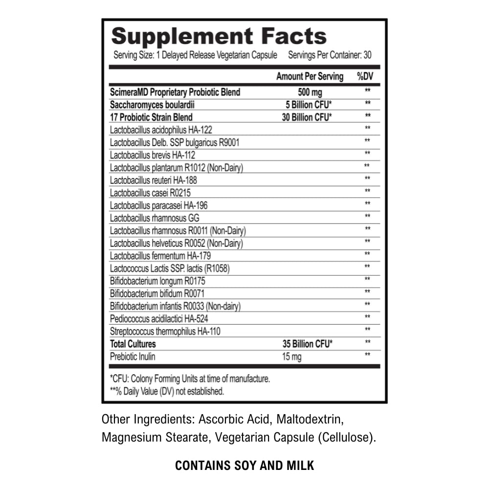 Scimera Bioscience Asprega Probiotic + Prebiotic Supplement for Digestive Health and Immune System Support, 35 Billion CFUs, 90 Capsules