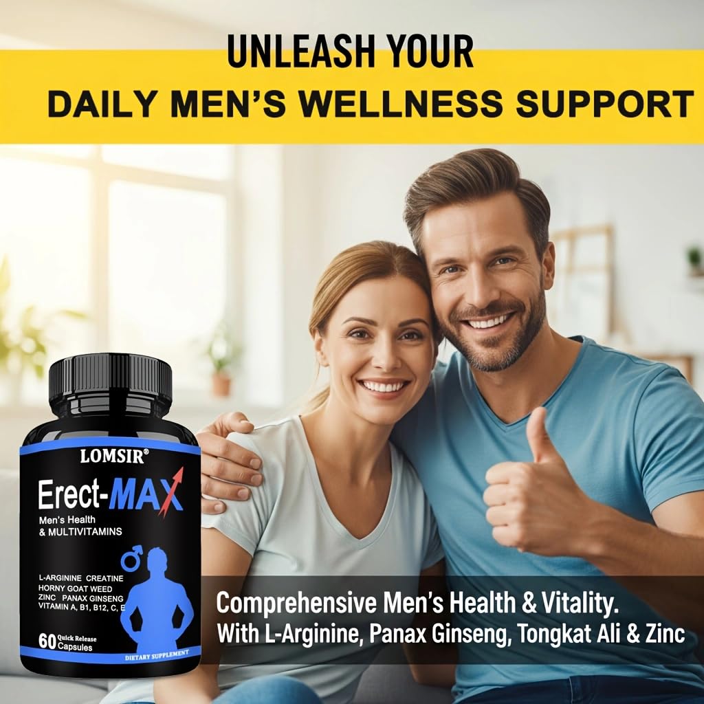 LOMSIR Testosterone + MULTIVITAMIN – Nitric Oxide Supplement with Horny Goat Weed & Maca Root - Energy Support - 60 Capsules