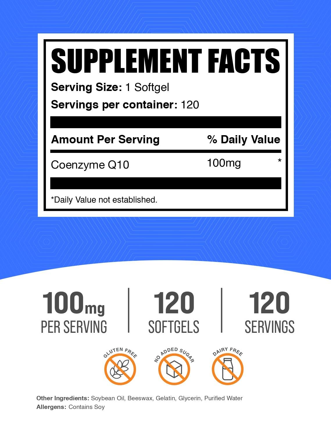 BulkSupplements CoQ10 100mg Softgels, 120 Count