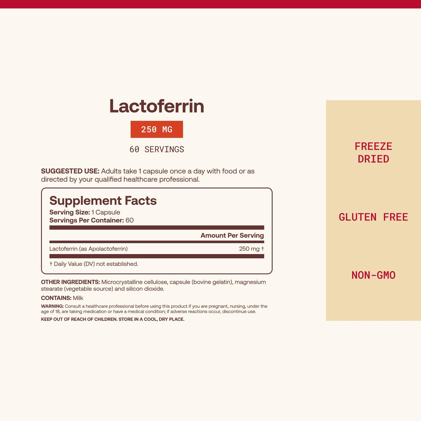 Jarrow Formulas Lactoferrin 250 mg Capsules, 60 Count