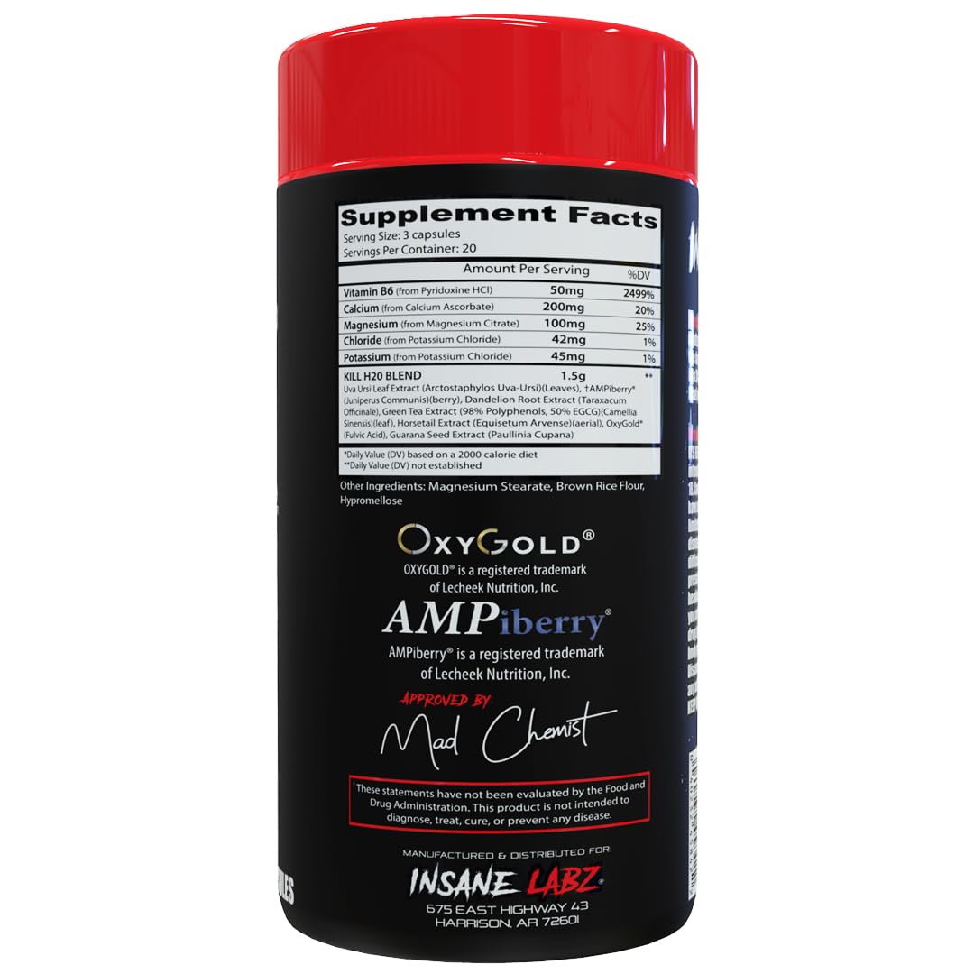 Insane Labz Kill H2O AMPiberry Infused Diuretic Capsule, 60 Count