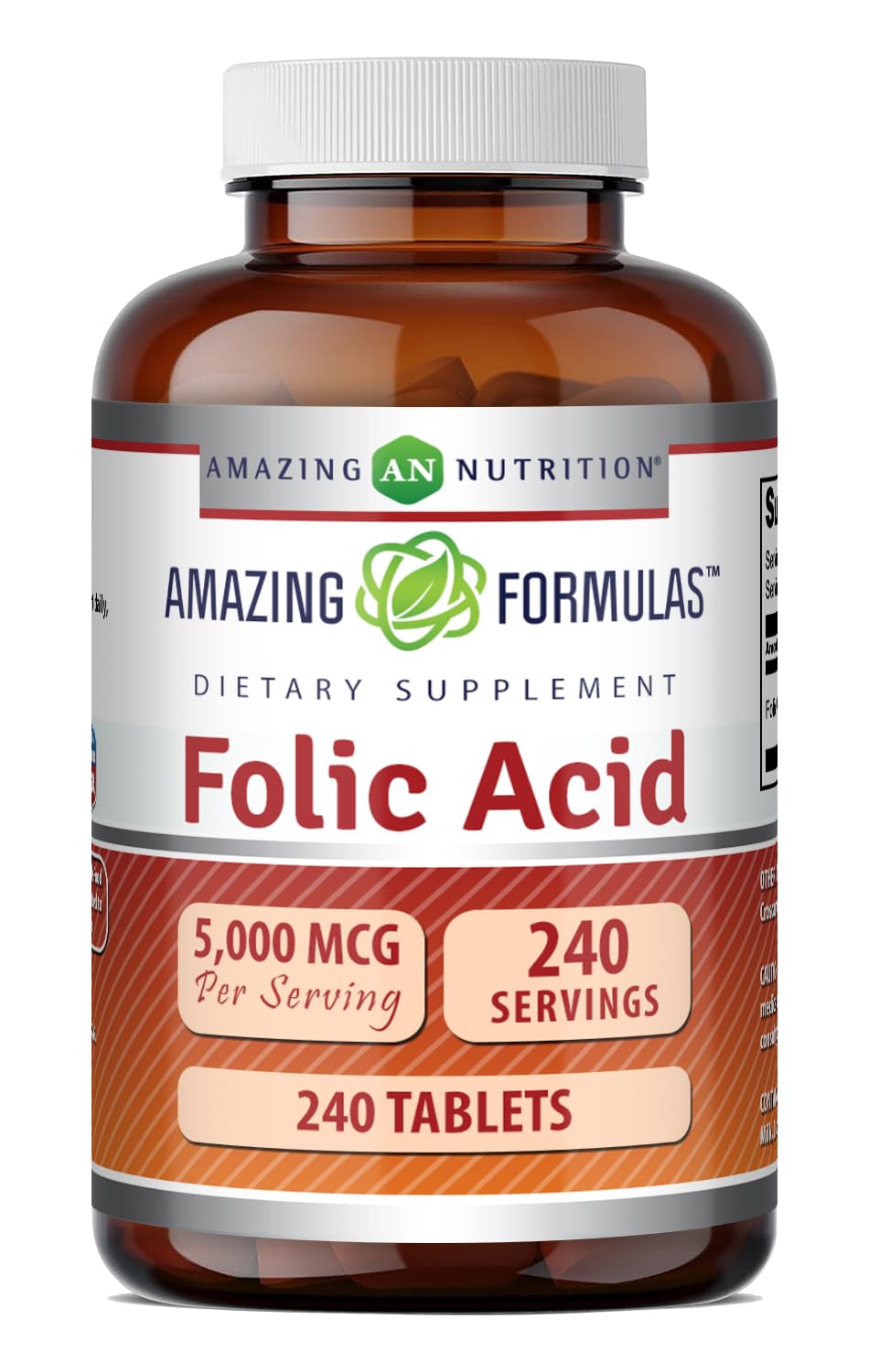 Amazing Nutrition Folic Acid 5000 mcg per Serving Tablets 240 Count