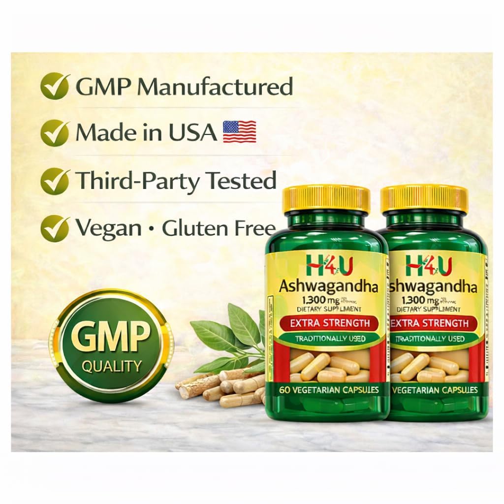 H4U Ashwagandha Dietary Supplement 1300 mg Capsules, 60 Count