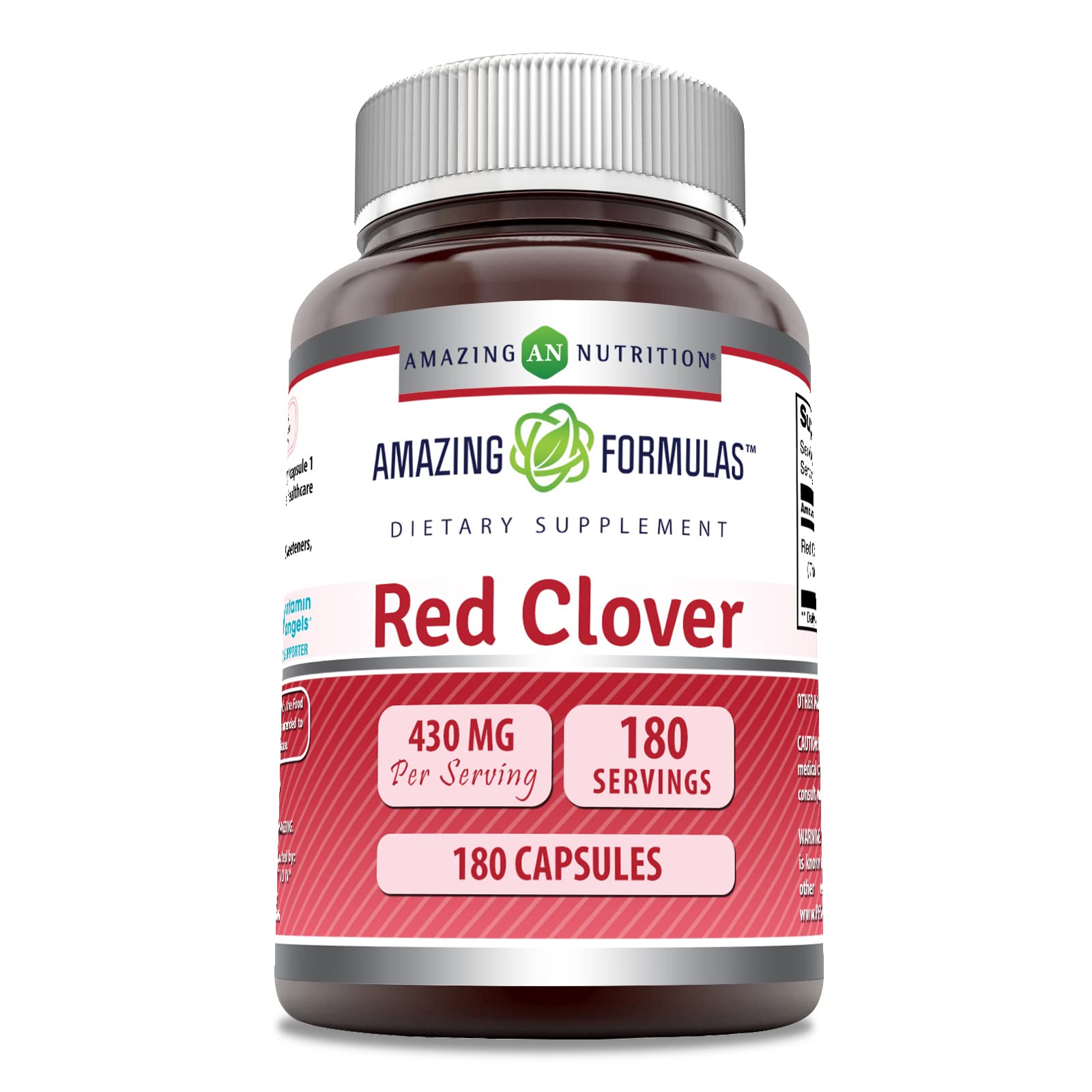Amazing Nutrition Red Clover 430 Mg Supplement Capsules 180 Count, Non-GMO, Gluten-Free, Made in USA