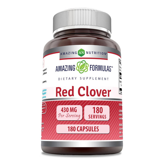 Amazing Nutrition Red Clover 430 Mg Supplement Capsules 180 Count, Non-GMO, Gluten-Free, Made in USA