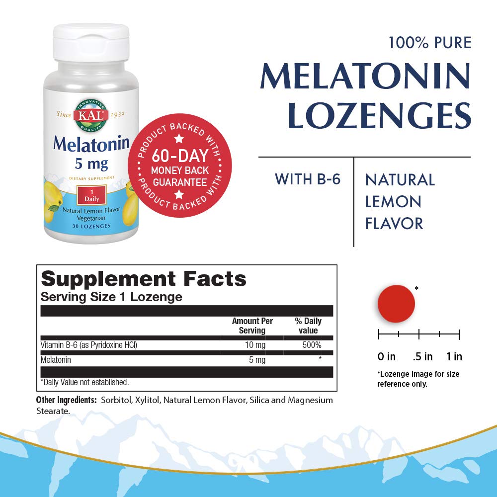 KAL Melatonin 5 mg Lemon Tablets, 30 Count