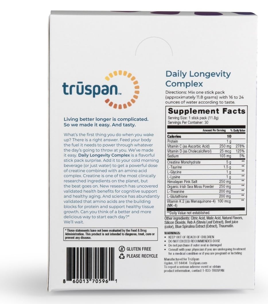 TRŪSPAN Creatine Monohydrate Powder Packets for Men Women, Sugar Free, 12.6 Ounces