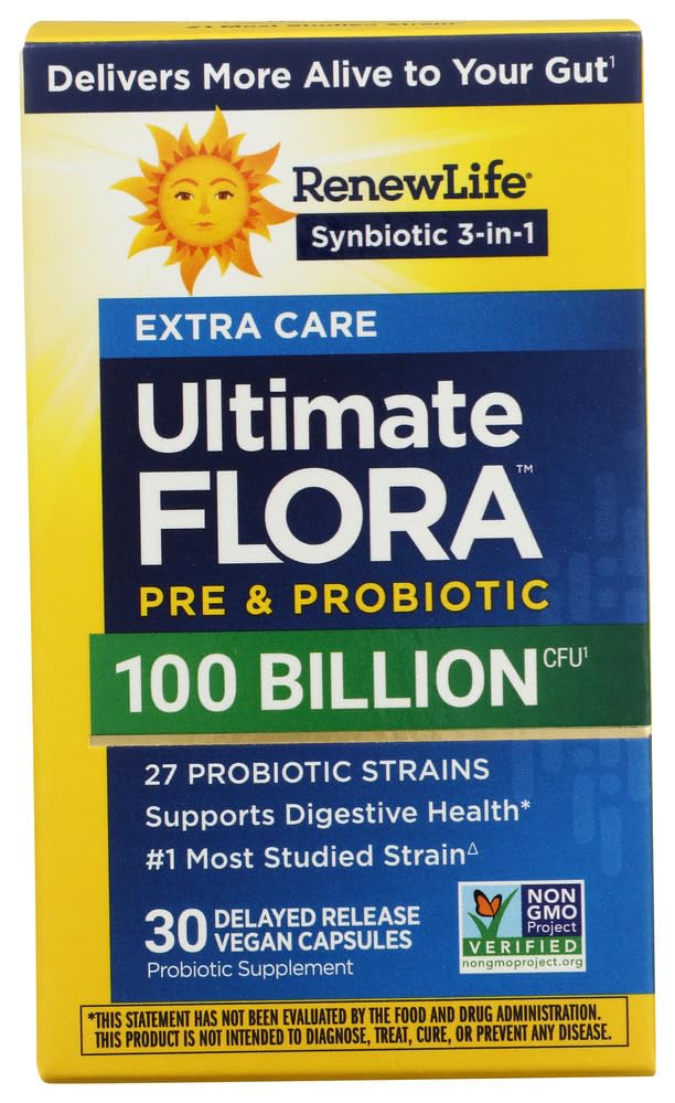 Renew Life Ultimate Flora Care Probiotic 100 Billion Capsules, 30 Count
