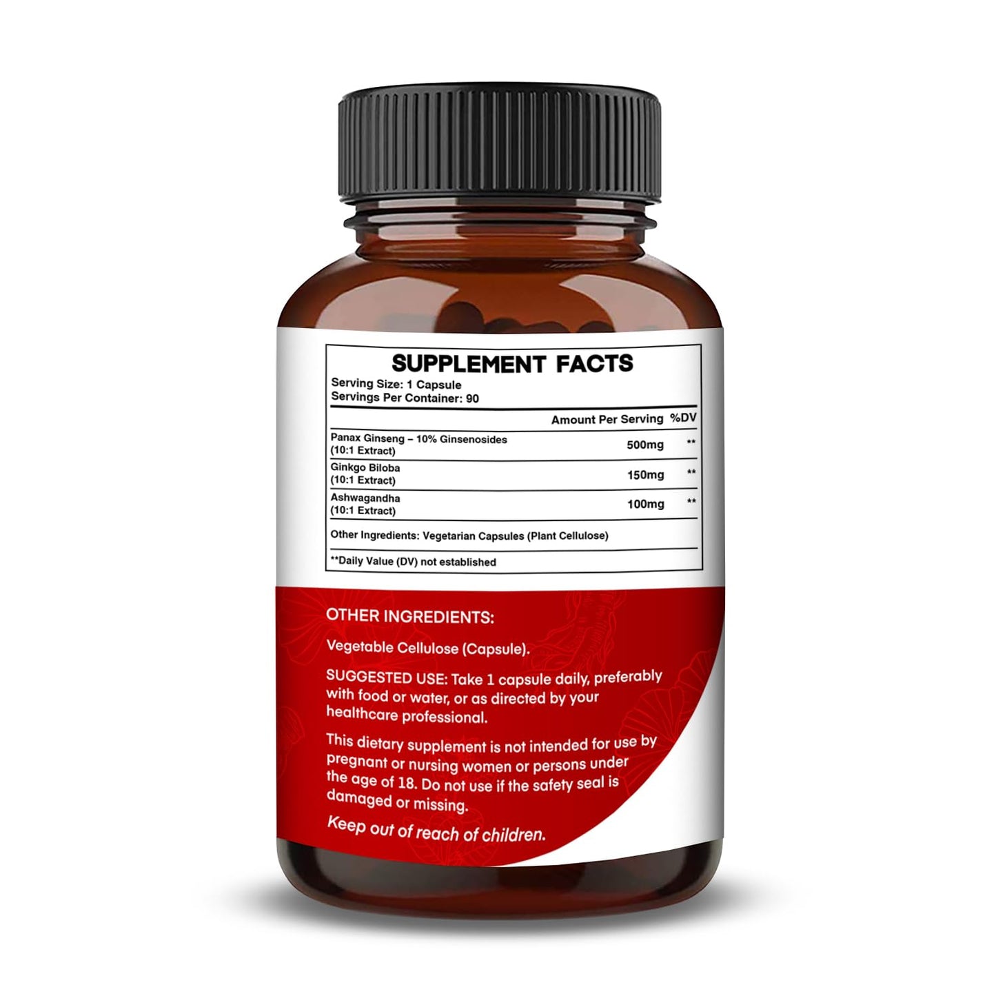 Nootrilabs Naturals Korean Red Panax Ginseng High Potency with Ginkgo Biloba and Ashwagandha, 90 Capsules