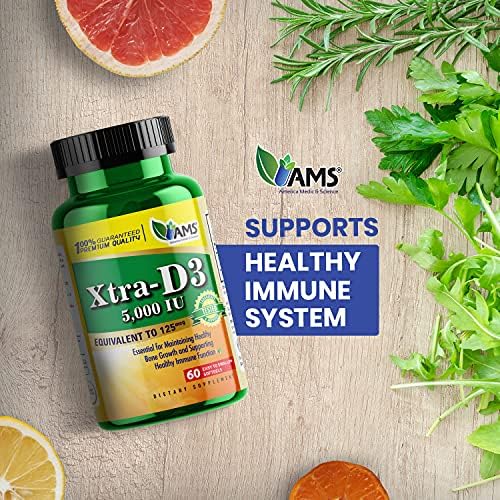 America Medic & Science Xtra D3 Vitamin D 5,000 IU (125 mcg) Cholecalciferol Supplement, 60 Softgels