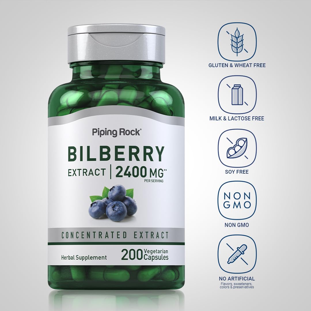 Piping Rock Bilberry Extract 2400 mg per serving Capsules, 200 Count