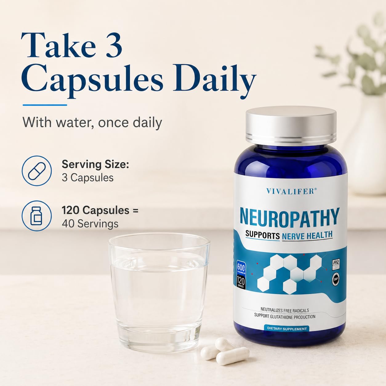Generic Nerve Savior for Neuropathy 600mg Alpha Lipoic Acid with 300mg Benfotiamine Nerve Support Capsules 120 Capsules