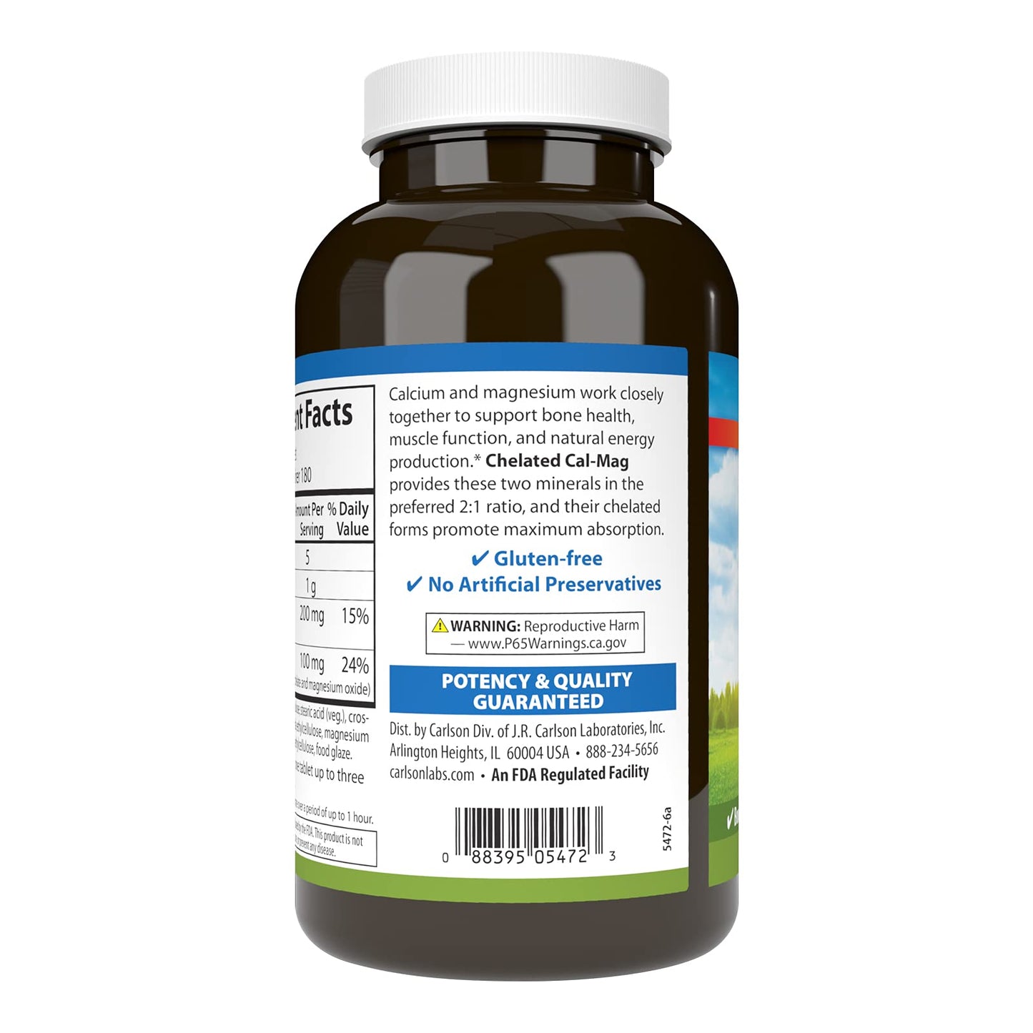 Carlson Chelated Cal-Mag 2:1 Calcium to Magnesium Ratio 180 Tablets